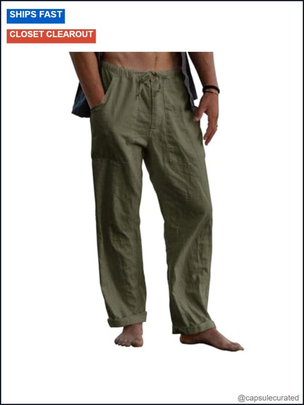 Casual Relaxed Fit Cotton Linen Pants Lightweight Elastic Waist Trousers